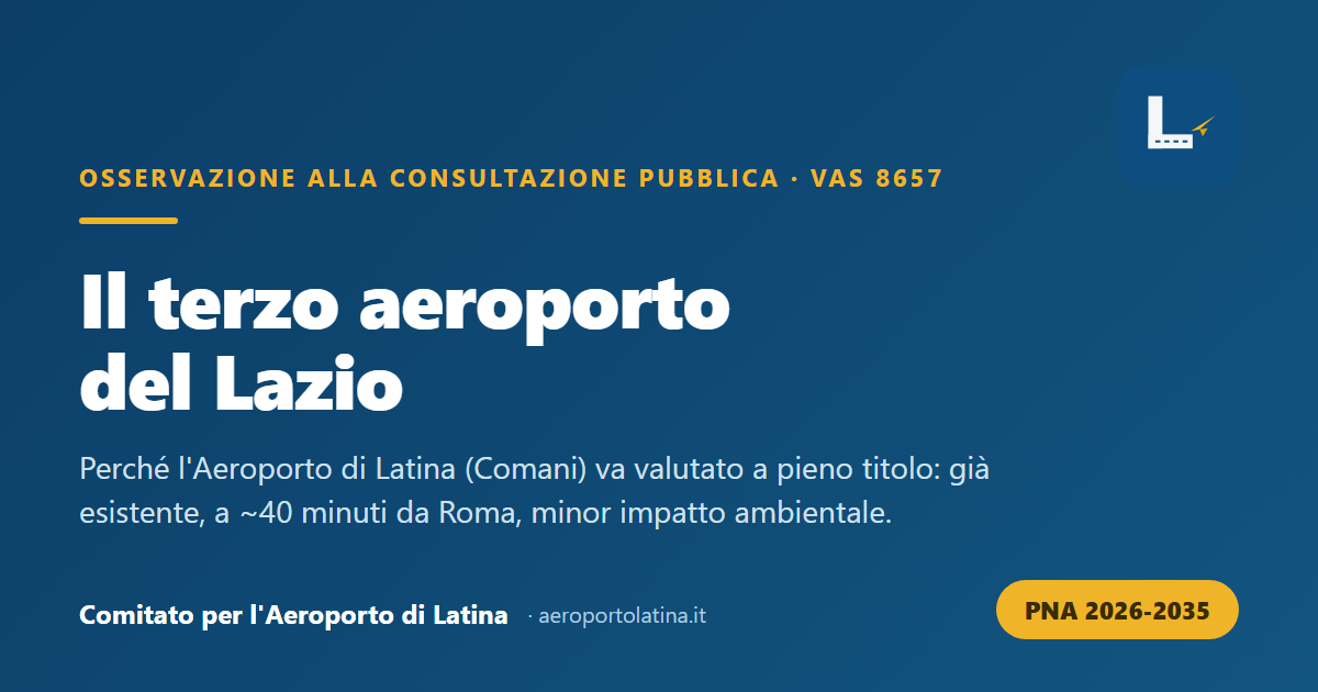 Il terzo aeroporto del Lazio — osservazione del Comitato per l'Aeroporto di Latina